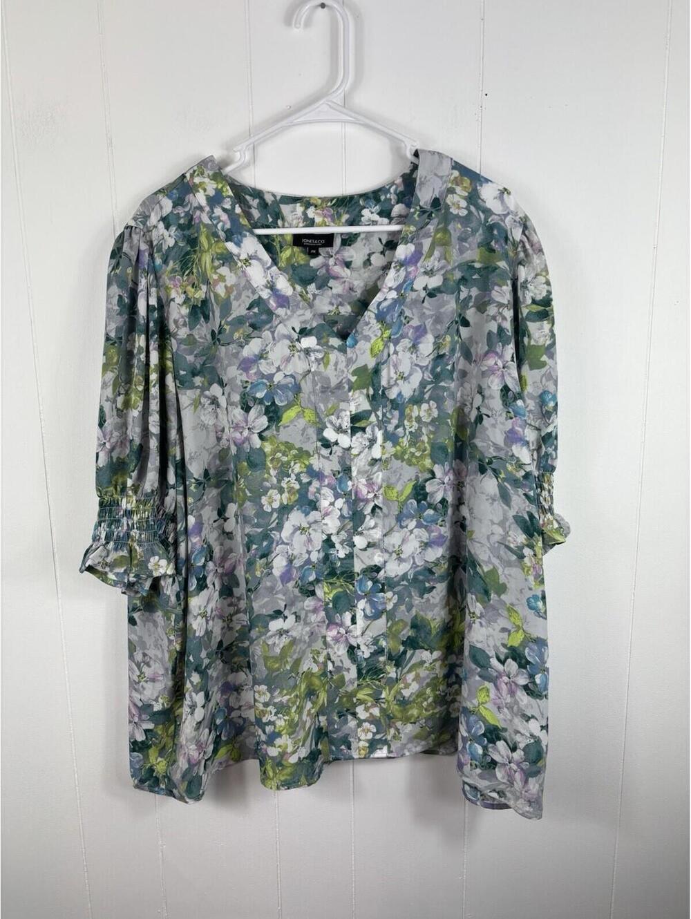 Jones & Co Blouse Women's Size 2X Floral Sheer Fairy Whimsical Romantic Forest